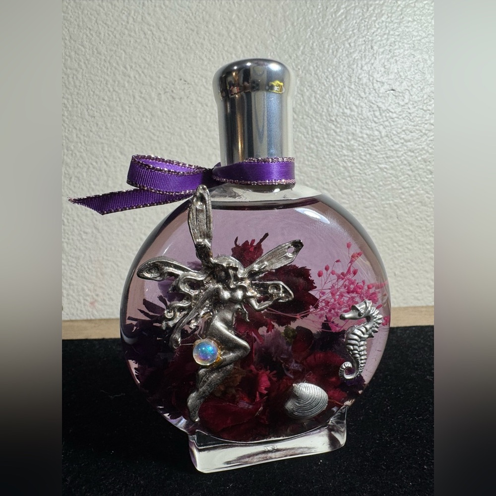 Purple Fairy-Themed Perfume Glass Bottle Decorative w/ Dried Flowers Whimsical